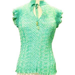 DKNY MSRP $53 Casual Green Short Sleeve Top Green  RIbbed White Gold Tips Small